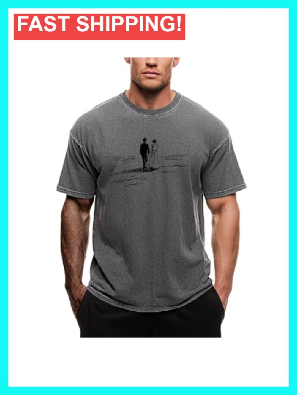 Mens 100% Cotton Acid Washed Graphic T-Shirt Streetwear